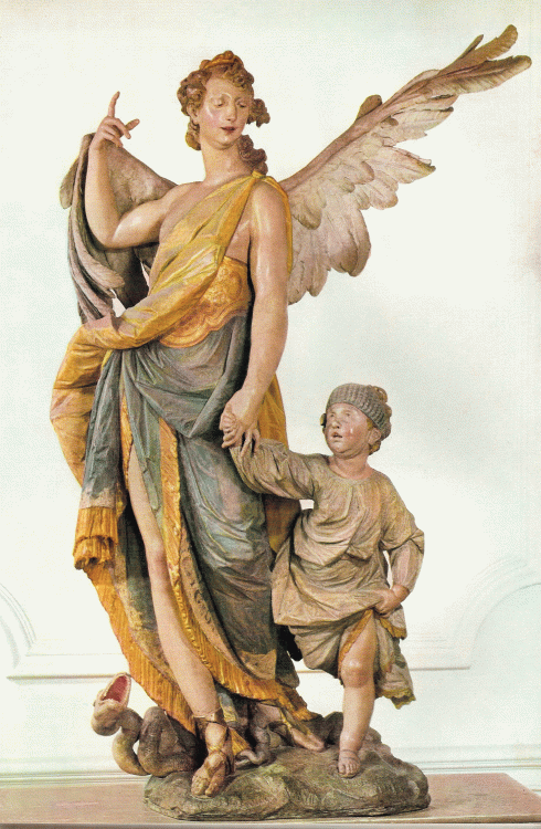 Art Esc XVIII Gunther Ignaz Tobias y Angel madera policromada 1763